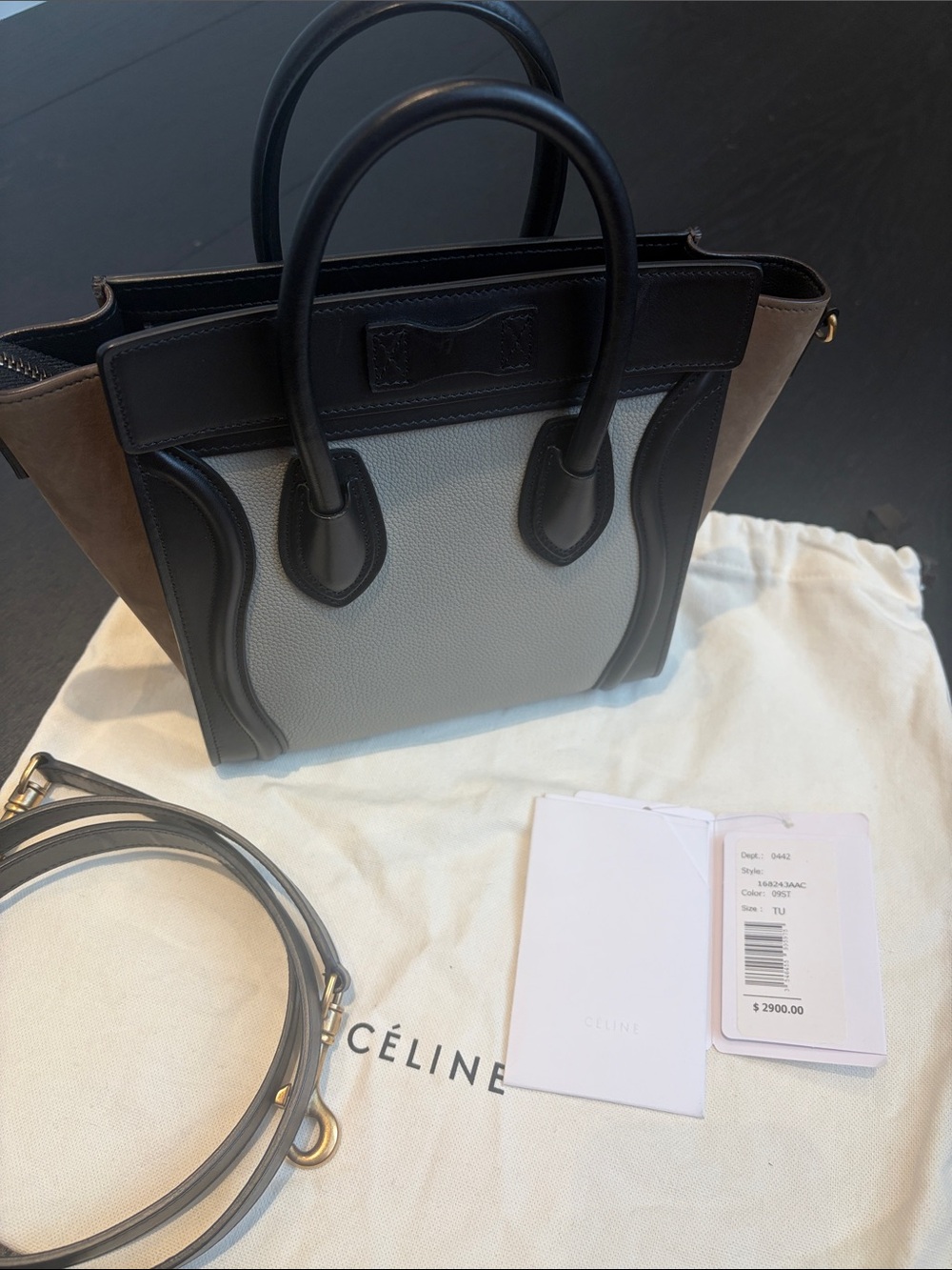 Celine Multicolor Leather Mini Luggage Tote - Black/Ivory/Tan - Picture 2 of 11